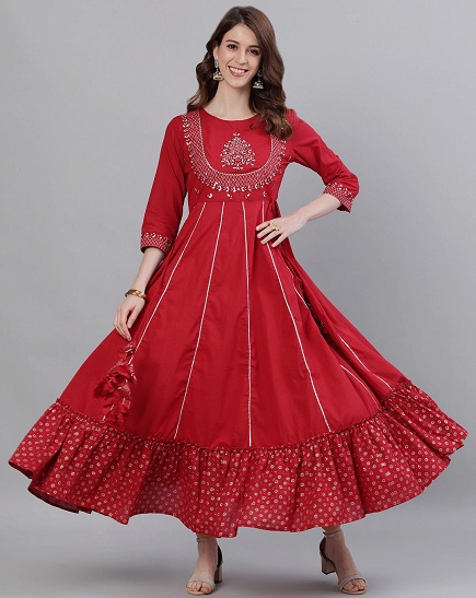 Bomuldssilke Anarkali Kurti