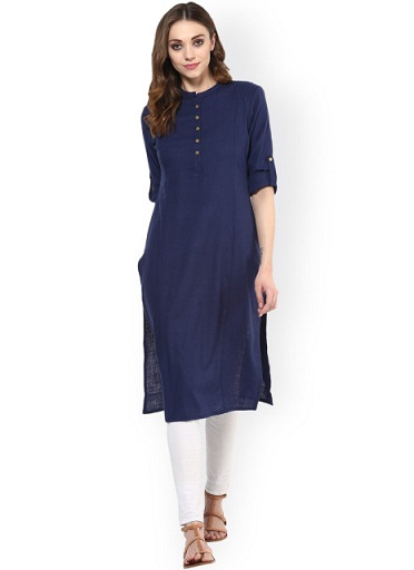 Navy Solid Straight Kurta