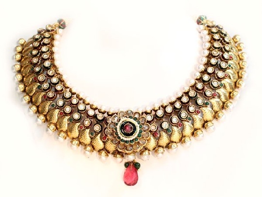 Antik rød og hvid designer halskæde til kvinder