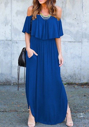 Blue Side Slit flæse kjole