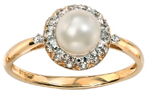 Arany gyémánt gyűrű gyöngyökkel nőknek