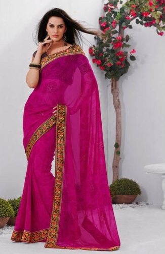 Lyserød bomuld Laxmipati Saree 4