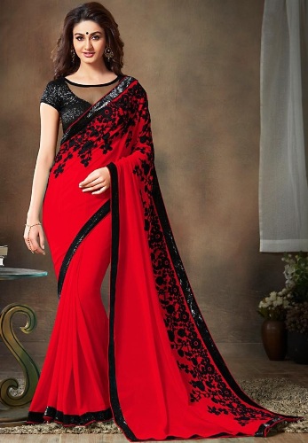 Piros Georgette Saree 5