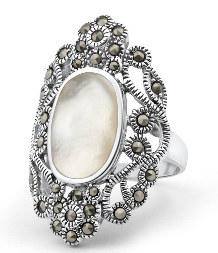 Perle og Marcasite ring