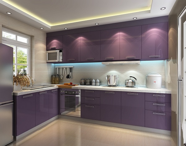 Képek a lila konyhákról Kiváló fényű lila konyhai szekrények konyha
