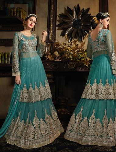 Frilled Kurti og Lehenga Set