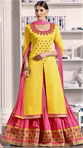 Round Neck Kurta med Lehenga