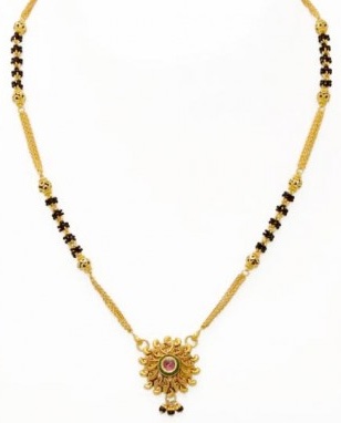 Kort Mangalsutra med pink ædelsten