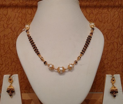 Korte sorte perler halskæde Mangalsutra