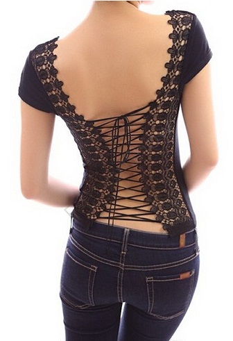 Black Laced Backless Top