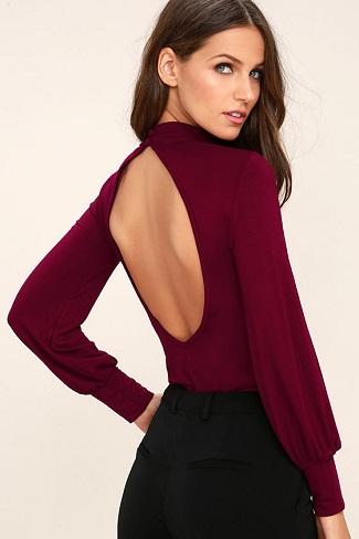 A Maroon Backless Top