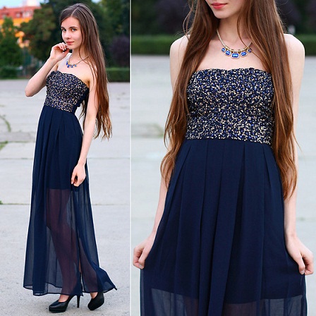 Navy Blue flitteres ruha