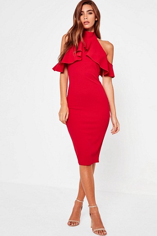 Red Frill Detaljeret bandeau kjole