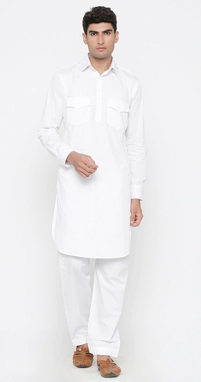 Fehér pamut Pathani Kurta pizsama
