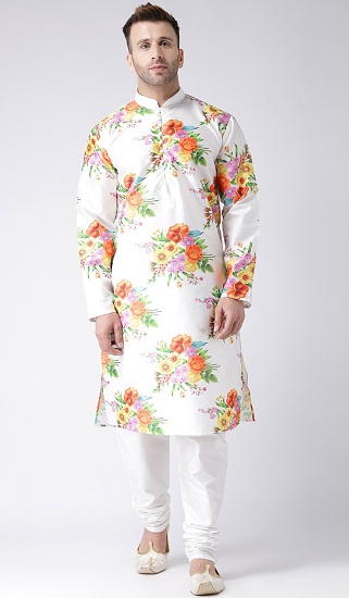 Hvid silketryk Kurta pyjamas