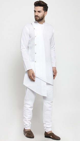 Linned almindelig hvid Kurta pyjama