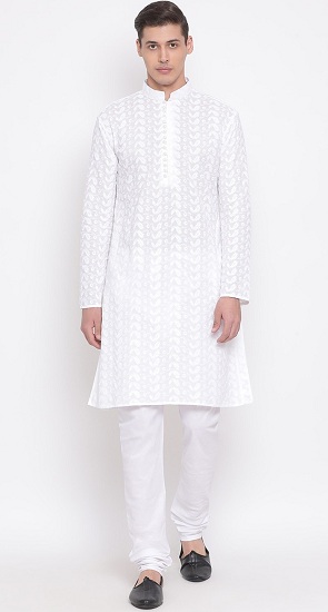 Designer hvid Chikankari Kurta pyjama