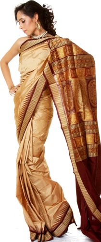 A Khaki Bomkai Saree