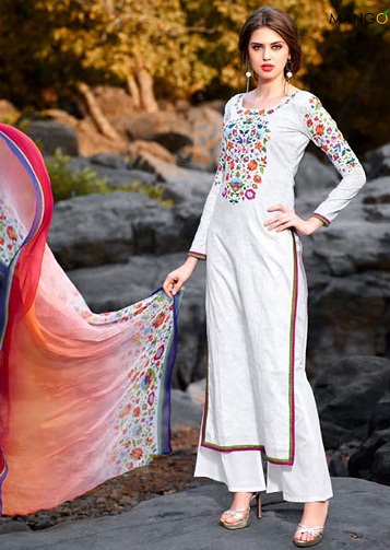 Trykt hvidt Salwar Kameez