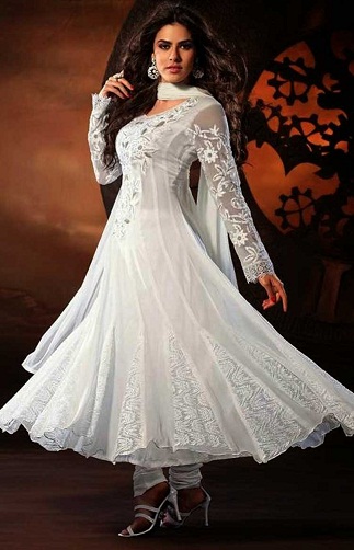 Hvid Georgette Anarkali Salwar Suit