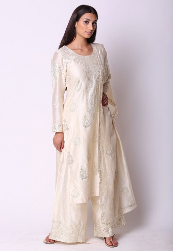 Hvid Salwar Kameez pakistansk