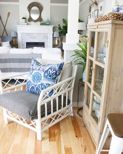 Rattan bambus hvid stol