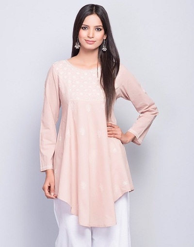 Pamut aszimmetrikus Chikankari Short Kurti