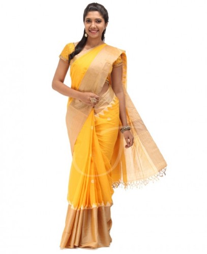 Sárga Tussar Cotton Saree