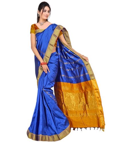 A Meenakshi Blue Nalli Cotton Saree