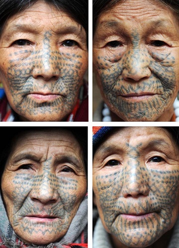 Kínai törzsi tetoválás az arcon