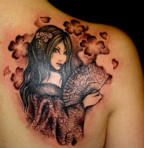 Chinese Lady Tattoo Designs på skulderen