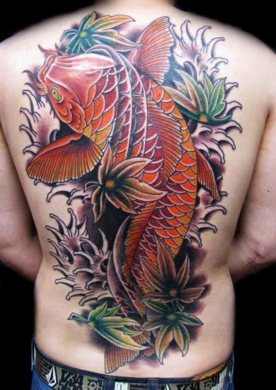 Kínai Koi Fish Tattoo Designs on Back