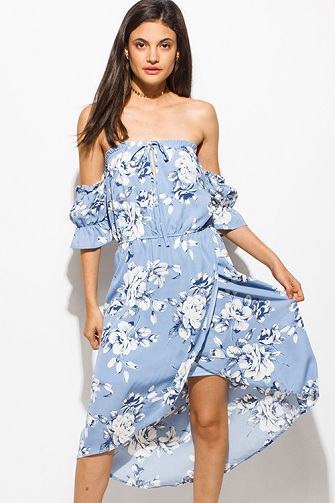 Blå blomstret print strandkjole