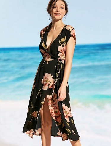 Sort blomstret strandkjole