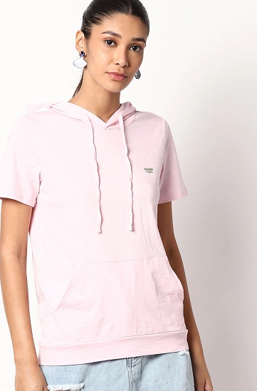 T -shirt med hætte i pink bomuld
