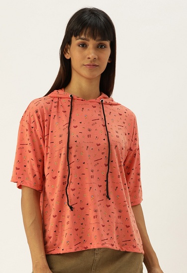 Orange T -shirt med hætte