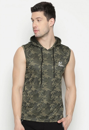 Ærmeløs hættetrøje med camouflage til mænd