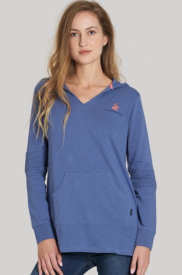 Blå langærmet T -shirt