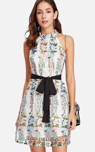 Mesh Overlay halter kjole