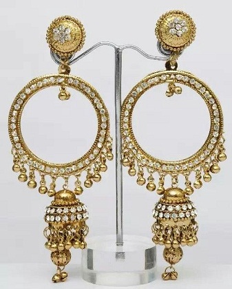 Indiske lange Jhumka øreringe i guld