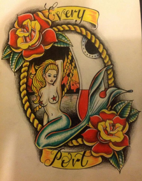 Old School Mermaid Tattoo Design