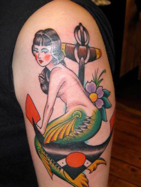 Japansk havfrue tatovering med anker