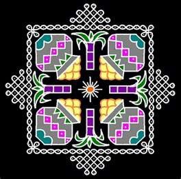 Traditionelt Kalash og Tree Kolam Design