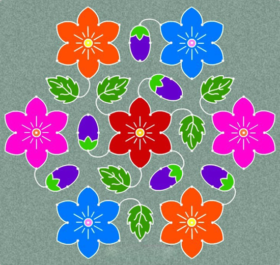 Rangoli Kolam med blomster