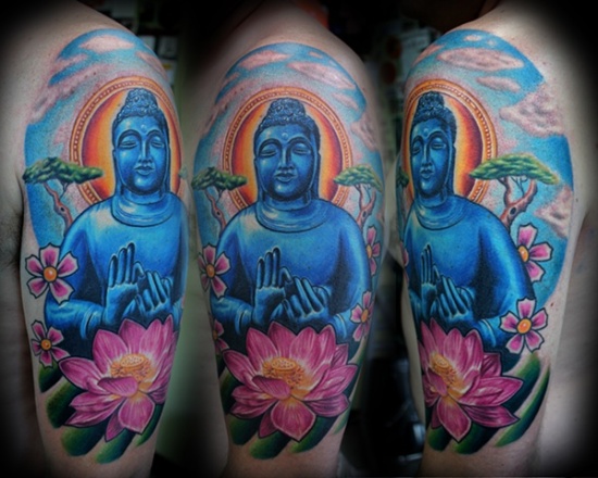 Blå Buddha ærmet tatoveringer