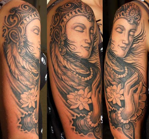 Fekete -fehér ujjú Buddha tetoválások