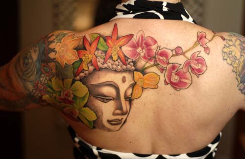 Virágos Buddha tetoválás tervezés