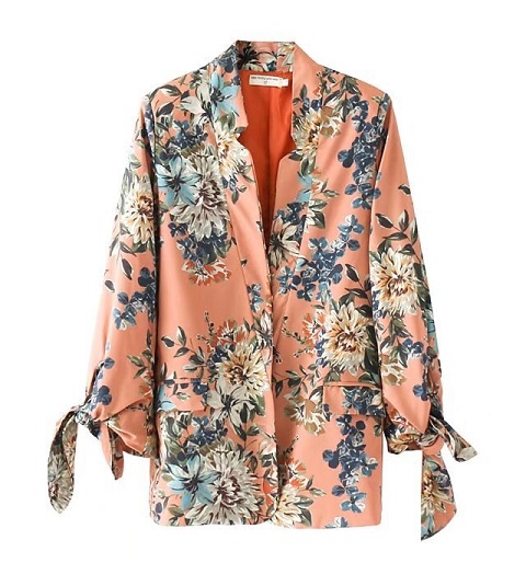 Orange Floral Blazer Kvinder