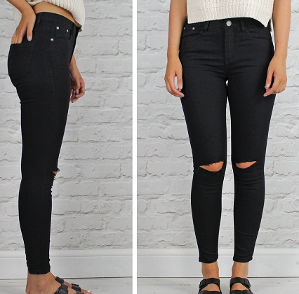 Kvinder knærevne sorte jeans