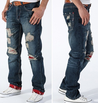 Straight Legged Ripped Jeans til mænd